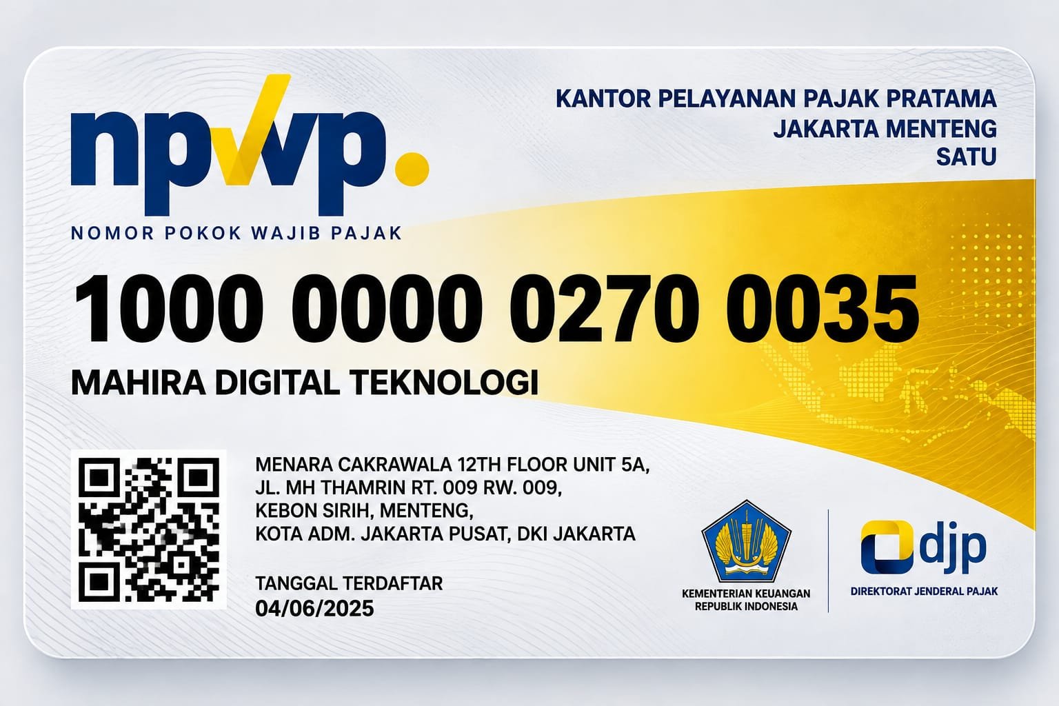 NPWP PT Mahira Digital Teknologi