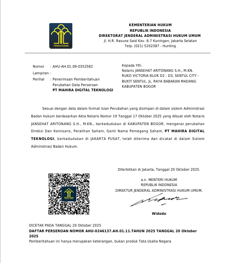 SK Kemenkumham PT Mahira Digital Teknologi